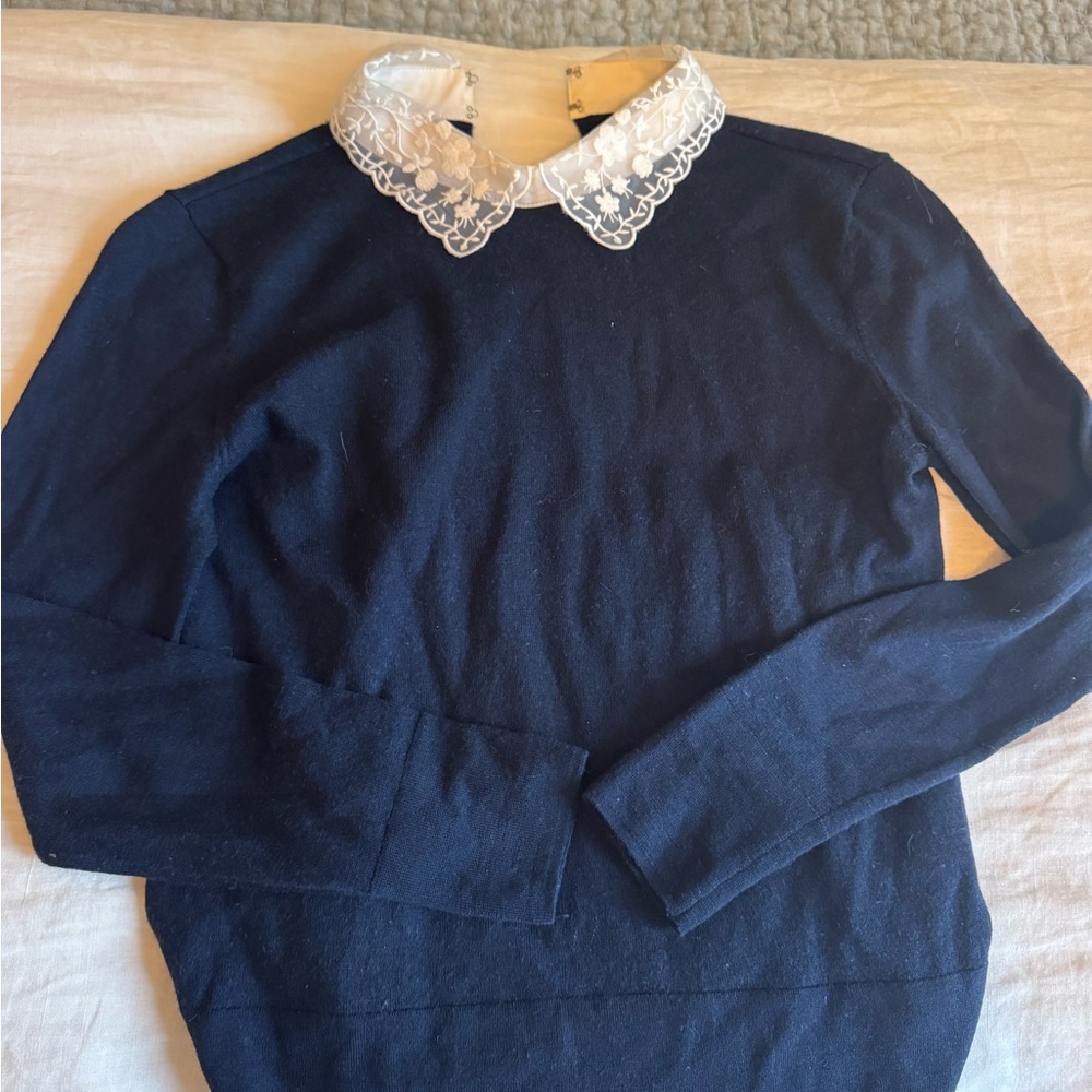 Club Monaco Black Sweater with White Lace Detail